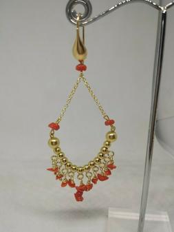 Argento Donna Corallo Rosso Naturale Pendenti Artigianale