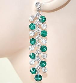 Argento Donna Cristalli Verdi Strass Pendenti Eleganti Cerim