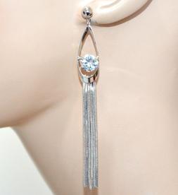 Argento Donna Fili Pendenti Lunghi Cristallo Strass Earrings