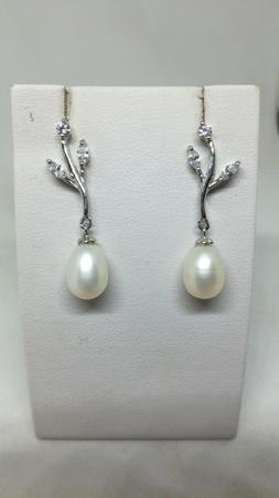 Argento Donna Perle Goccia Pendenti Mm 8 Zirconi Rodiati Cm 