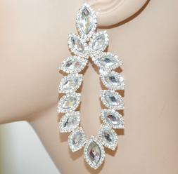 Argento Donna Strass Cristalli Pendenti Lunghi Sposa Matrimo