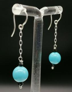 Argento Lunghi Pendenti Argento Turchese Onice Fatto In Ital