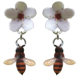 Artigianali Fiore Di Pero E Ape In Smalto A Cottura.