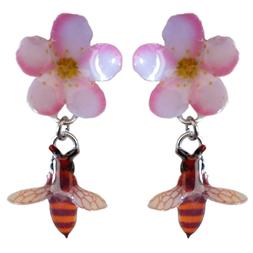 Artigianali Fiori Di Melo E Ape In Smalto A Cottura.