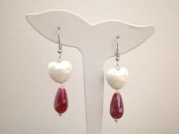 Artigianali In Ceramica Cuore Bianco E Goccia Rosso Scuro