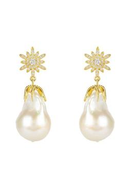 Bianco Naturale Barocco Perle Stella Starbust Oro Giallo Cz 