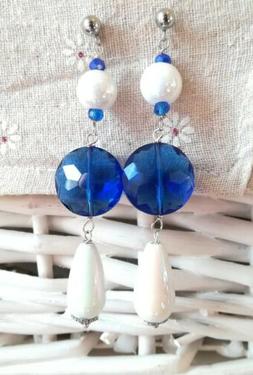 Blu Elettrico Bianco Lunghi C Argento Acciaio Pietre Dure Do