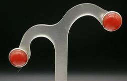 Bottone Corallo Rosso Vero E Argento 925 Gioiello Italiano R