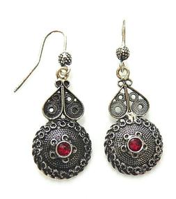 Bottone Filigrana Sarda Argento Brunito Granata Gioielli Sar