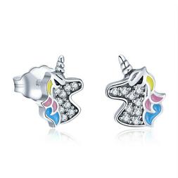 Bottone Unicorno Zircone Cubico Donna 925 Argento Sterling