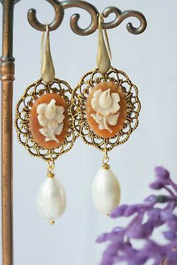 Cammeo Conchiglia Sardonica Di Torre Del Greco Con Rose E Pe