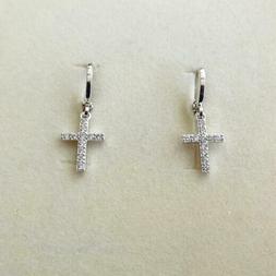 Cerchi Colore Argento Mini Croce Pendente Con Zirconi Bianch