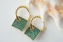 Cerchi Piccoli Argento 925 Rombo Smeraldo, Placcati Oro