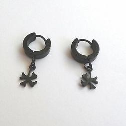 Cerchi Uomo Donna In Acciaio Nero Con Quadrifoglio Pendente