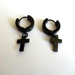 Cerchi Uomo In Acciaio Nero Con Croce Classica 0,9 X 1,25 Cm