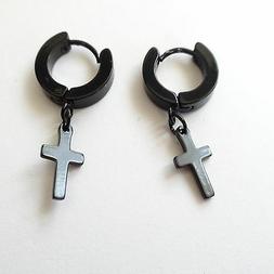 Cerchi Uomo In Acciaio Nero Con Croce Classica Pendente - 37