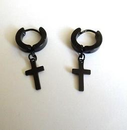 Cerchi Uomo In Acciaio Nero Con Croce Classica 0,8 X 1,4 Cm 