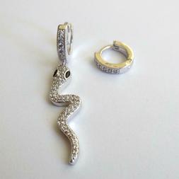 Cerchi Zirconi Colore Argento Asimmetrici Con Serpente Pende