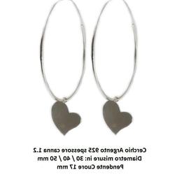 Cerchio Argento 925 Con Pendente Cuore Misura : 30/40/50 Mm