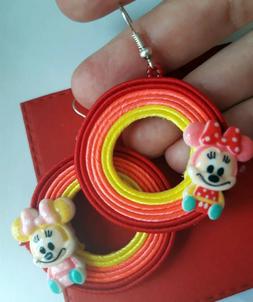 Cerchio Fatto A Mano Con Minni In Soutache, Pendenti, Rossi.