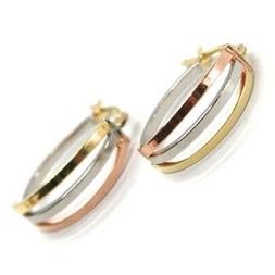 Cerchio Oro 750 18k, Bianco Giallo Rosa, Ovali, 3 Tubi Quadr