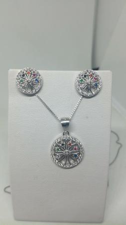 Ciondolo Argento Set Due Pezzi  Albero Della Vita Zirconi Mu