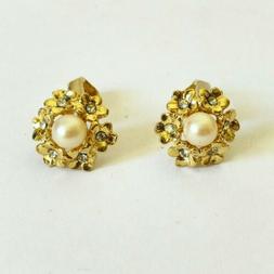 Clip Lobo Metallo Oro Bigiotteria Vintage 80s Perla Fiori Br