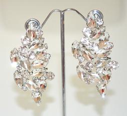 Clips Donna Argento Pendenti Cristalli Sposa Gocce Strass с