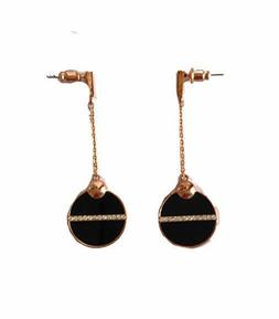 Colo Oro Rosa Pendenti Con Finale Rotondo Nero E Strass