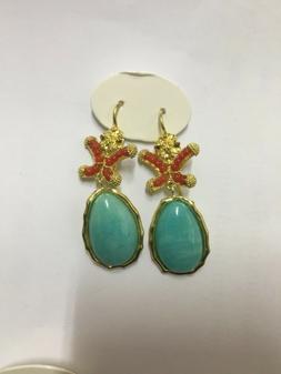 Con Corallo E Pietre Semi Preziosi Montato In Argento Dorato