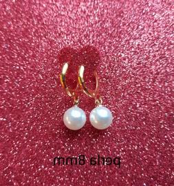Con Perla 8 Mm  Color Oro Handmade