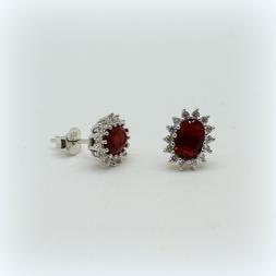 Contorno In Argento 925 E Zirconi Centro Rosso Color Rubino