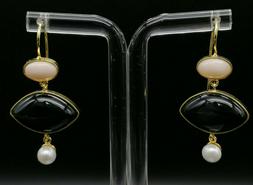 Corallo Rosa Onice Perla Da Donna Pendenti Gioiello Italiano