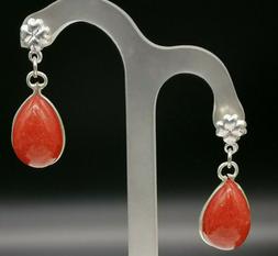 Corallo Rosso E Argento 925 Pendenti Goccia Pendoli Quadrifo