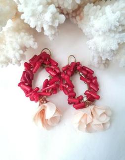 Corallo Rosso Ovale Color  Oro Fiore