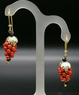 Corallo Rosso Pendenti Argento 925 Oro Grappolo Fatti In Ita