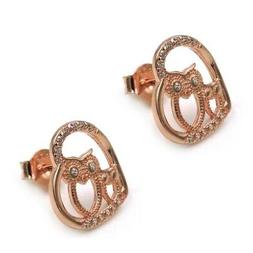 Cuore Con Gufi In Argento 925 Placcato Oro Rosa E Zirconi Bi