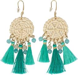 Da Donna Con Pendente Rotondo In Rafia, Nappe,perle