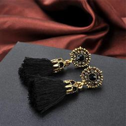 Da Donna Con Pendenti Nappa Neri A Lobo Nappine Vintage Lung