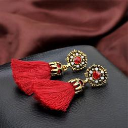 Da Donna Con Pendenti Nappa Rossi A Lobo Nappine Vintage Lun