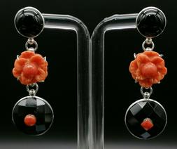 Da Donna Corallo Agata Nera Argento 925 Pendenti Gioiello It