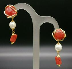 Da Donna Corallo Rosso Autentico E Argento Dorato Gioiello I