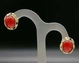 Da Donna Corallo Rosso E Oro 14kt Cabochon A Lobo Gioiello I