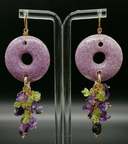 Da Donna Grandi Pendenti Ametista Peridoto Argento Fatto In 