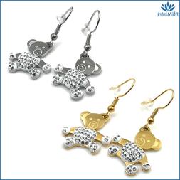 Da Donna Lunghi A Lobo Pendenti Con Orso Orsetto In Acciaio 