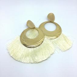 Da Donna Pendente Cerchio Con Nappine Beige Bohemian Gold Pe