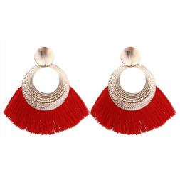 Da Donna Pendente Cerchio Con Nappine Rosso Bohemian Gold Pe