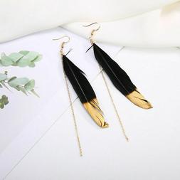 Da Donna Pendente Piuma Con Punta Dorata Nero Vintage Per Ra