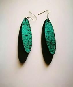 Da Donna Pendente Piuma Verde Punta Nero Vintage Per Ragazza