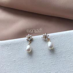 Da Donna Pendenti Fiore Oro 14kgf Argento 925 Perle Earrings